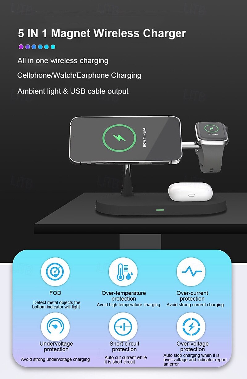 Wireless Charger 15 W Output Power Wireless Charging Station CE Certified Fast Wireless Charging MagSafe Magnetic For Apple Watch iPhone 14/13/12/11 Pro Max Apple Watch Series SE / 6/5/4/3/2/1 2025 - $47.99 –P1