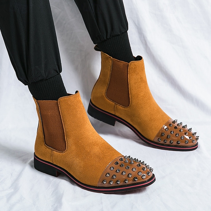 pánské chelsea boty z umělého semiše s cvočky s elastickými bočními panely - trendy nazouváky pro módní outfity 2025 - $64.99 –P4