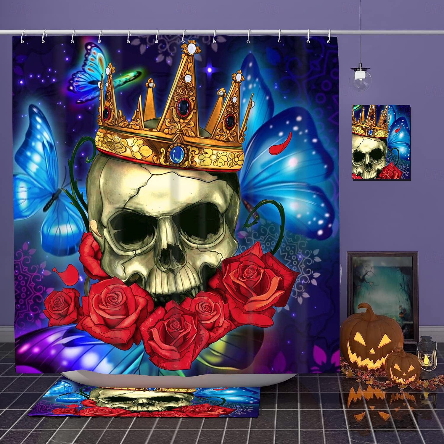 cortina de chuveiro de halloween com ganchos para banheiro cortina de chuveiro de caveira conjunto de decoração de banheiro poliéster à prova d'água pacote com 12 ganchos de plástico cabeças de de 2025 por $21.99 –P18