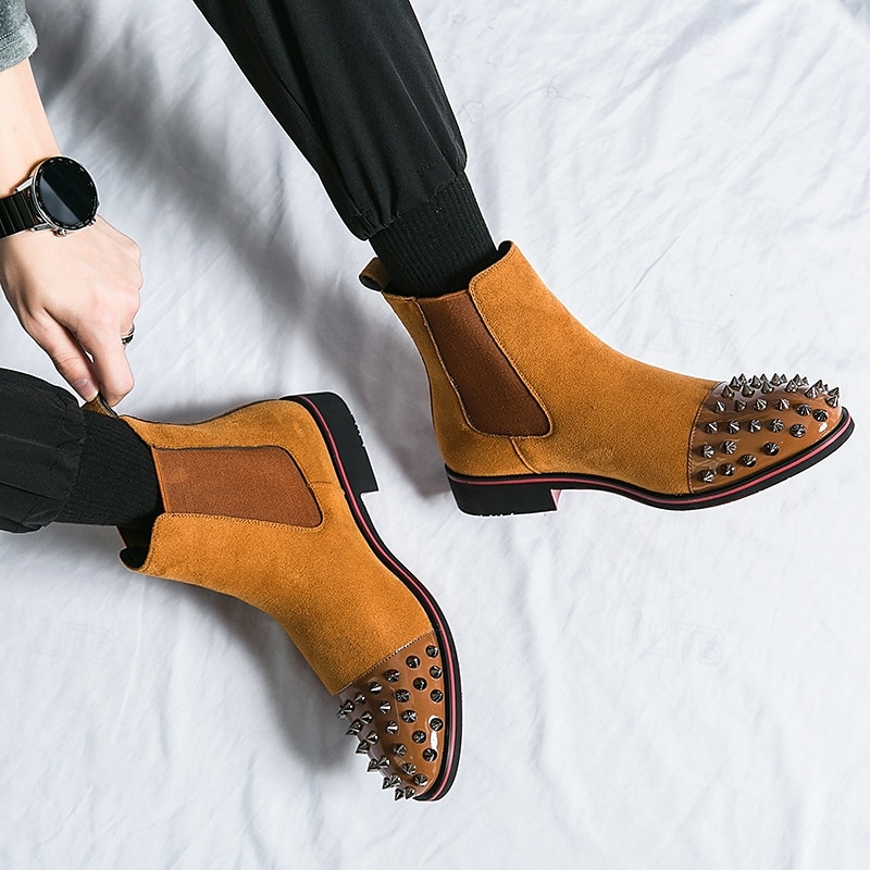 pánské chelsea boty z umělého semiše s cvočky s elastickými bočními panely - trendy nazouváky pro módní outfity 2025 - $64.99 –P6