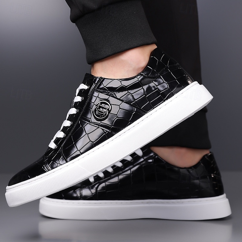 Heren burgundy krokodillenpatroon imitatie leren sneakers met vetersluiting – stijlvolle casual schoenen voor dagelijks gebruik 2025 - $54.99 –P3