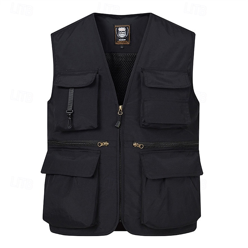 Herr Väst Gilet Fiskeväst Vandringsväst Dagligen Datum Semester Mode Ledigt Vår & sommar Ficka Nylon Andningsfunktion Bekväm Slät Dragkedja V-hals Normal Svart Rubinrött Marinblå Kungsblå Väst 2025 - $35.99 –P3