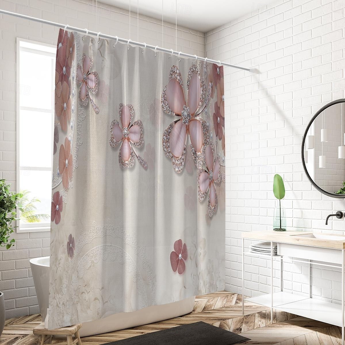 2026年 フック付きシャワーカーテン180cm*180cm(70"*70")ポリエステル洗濯可能防水パターンバスルームバスタブデコジュエリーフラワー  コレクション – $30.99 –P9