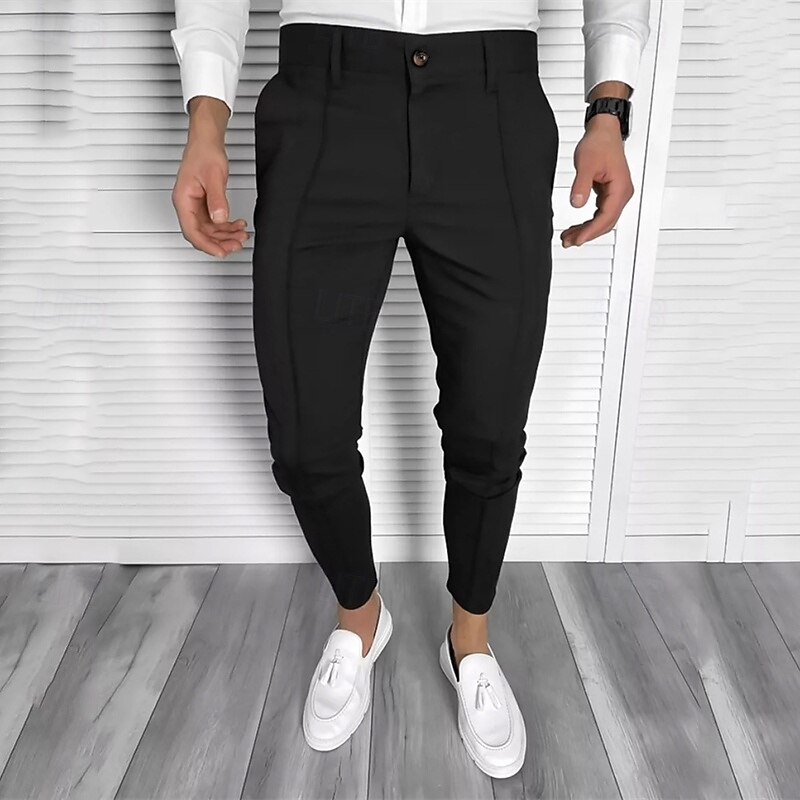 Per uomo pantaloni della tuta Pantaloni affusolati Pantaloni Chino Bottoni Tasche Liscio Comfort Formale Feste Ufficio Di tendenza Classico Nero Bianco Media elasticità del 2025 a $32.99 –P6