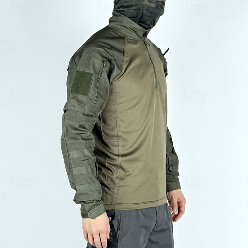 Męskie Koszula bojowa Koszula turystyczna Taktyczna koszula wojskowa Długi rękaw Quarter Zip Top Na wolnym powietrzu Oddychający Miękka Poliester Niejednolita całość Czarny Zieleń wojskowa Chropowata 2025 - $36.99 –P2
