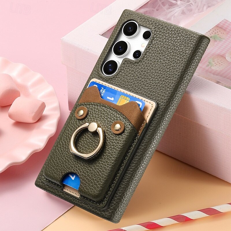 Phone Case For Samsung Galaxy S24 S23 S22 S21 Ultra Plus A55 A35 A25 A15 5G A55 5G A14 A34 A54 S20 Plus S20 Ultra A53 A33 A23 A13 A33 Back Cover Ring Holder Card Slot Shockproof Retro PC PU Leather 2025 - $18.99 –P13