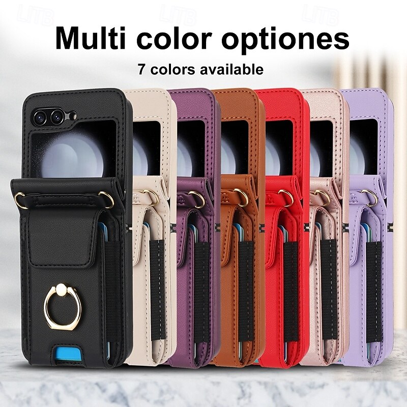 Phone Case For Samsung Galaxy Z Flip 7 Z Flip 6 Z Flip 5 Z Flip 4 Z Flip 3 Back Cover Ring Holder with Lanyard with Wrist Strap Retro TPU PU Leather 2025 - $29.99 –P1