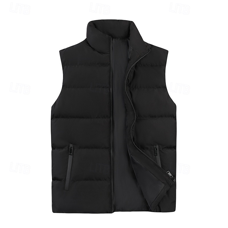 Per uomo Gilet imbottito Quotidiano Casual Autunno & Inverno Tasca con cerniera Poliestere Confortevole Semplice Cerniera Collo alla coreana Vestibilità regolare Nero Borgogna Cachi Blu scuro Gilet del 2025 a $20.99 –P9