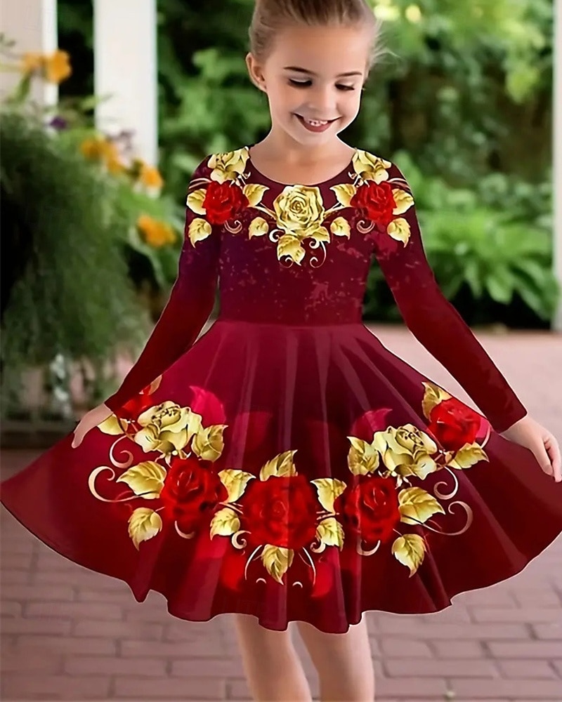 Easter Girls' 3D Rose Graphic Dress Long Sleeve Summer Spring Vacation Daily Holiday Princess Beautiful Sweet Kids 4-12 Years Casual Dress A Line Dress Knee-length Regular Fit 2025 - $16.99 –P1