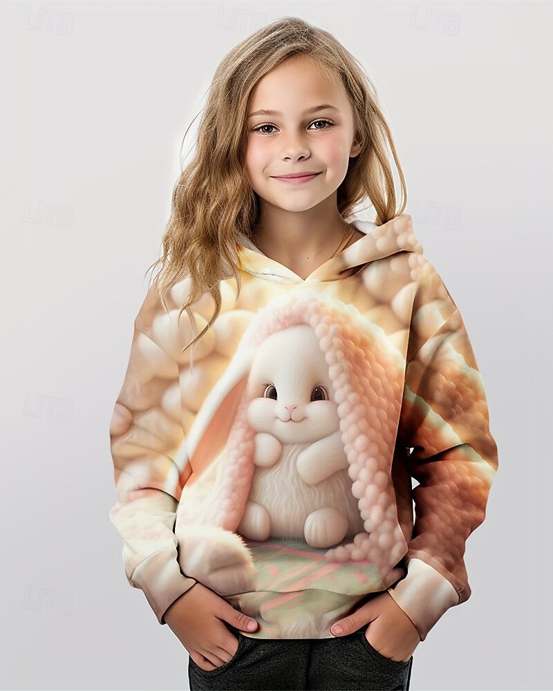 Påsk Flickor 3D Grafisk Kanin Huvtröja Långärmad Höst Vinter Mode Förtjusande Grundläggande Barn 4-12 år Huva Utomhus Ledigt Dagligen Normal 2025 - $18.99 –P1
