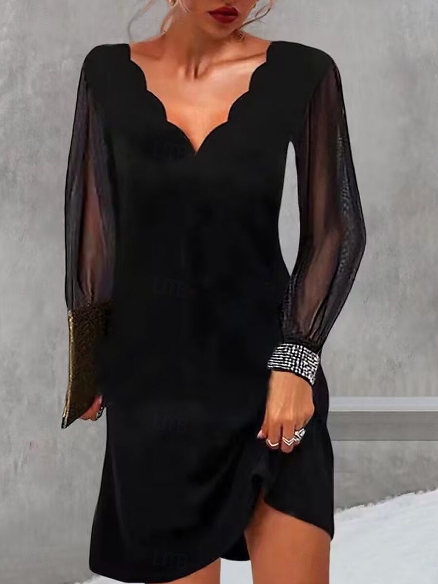 Robe Fourreau Femme Robe Maxi Maille Vacances Elégant Col V manche longue Standard Noir S M L XL 2XL de 2025 ? $33.99 –P2