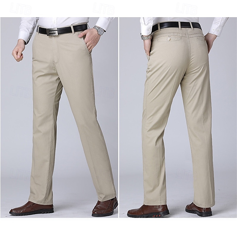 Herr Kostymbyxor Långbyxor Kinesiska Knappar Ficka Slät Komfort Formell Fest Arbete Mode Klassisk Stil 다크 카키 Ljus kaki Microelastisk 2025 - $16.49 –P11