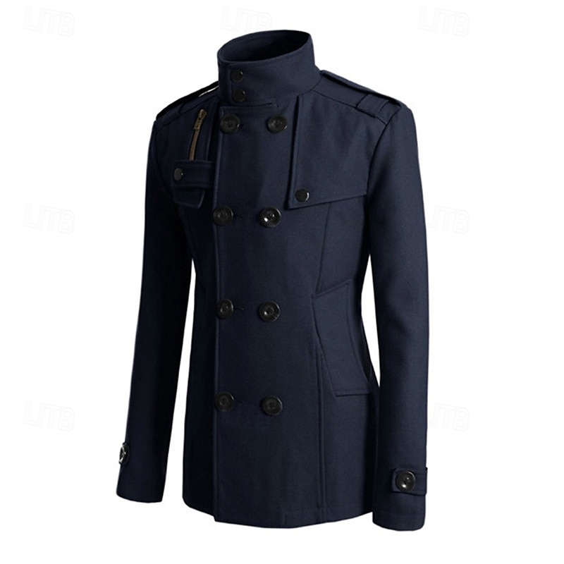 Herr Peacoat Trenchcoat Dagligen Semester Höst vinter Polyester Håller värmen Ytterkläder Kläder Mode Klassisk Slät Ficka Hög krage Dubbelknäppt 2025 - $48.99 –P15