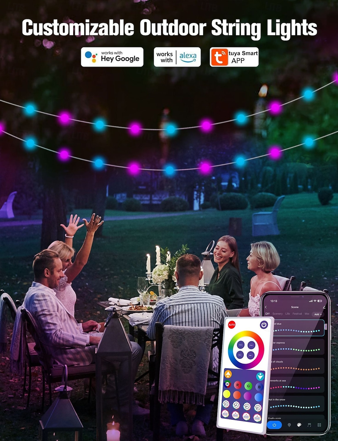 elegante bruiloft receptie feest tuya wifi smart bluetooth kleurrijke bal lichtsnoer usb aangedreven 5-20m voor huis tuin decoratie 2025 - $20.99 –P1