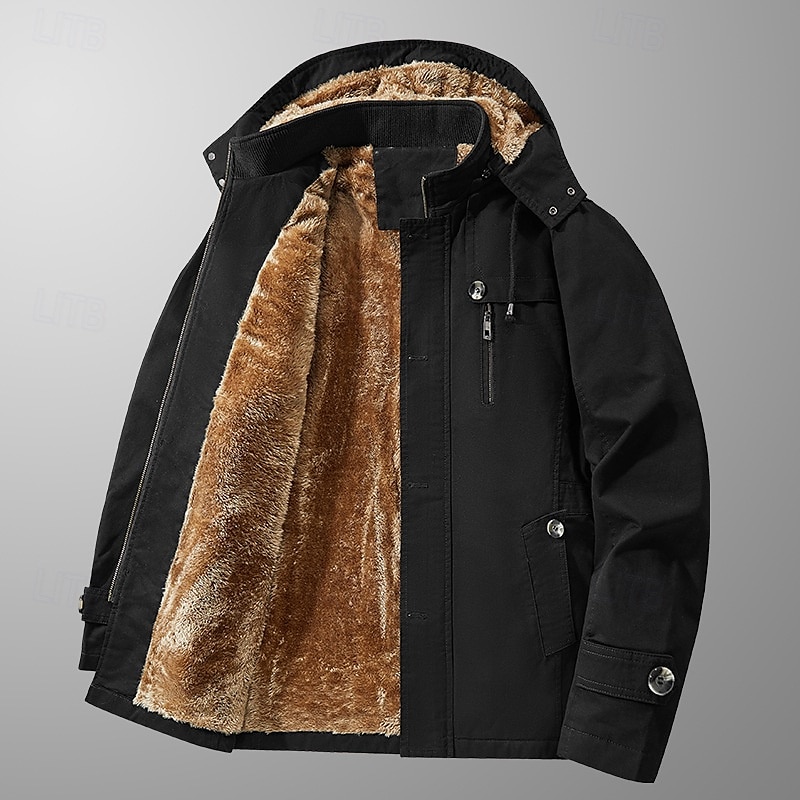 Men's Outdoor Jacket Fleece Jacket Cargo Jacket Hoodied Jacket Formal Home Pocket Winter Spring &  Fall Solid Color Vintage Fashion Shirt Collar Regular Black Brown Khaki Jacket 2026 - $79.99 –P9