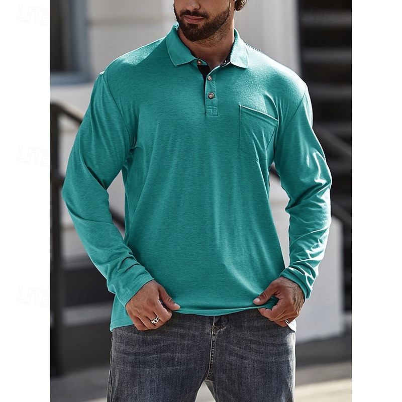 Herr POLO Shirt Golftröja Ledigt Sport Kavajslag Långärmad Mode Grundläggande Ensfärgat Knapp Vår & Höst Normal Ljusblå Militärgrön Mörkgrå Sjöblå Retroröd Aprikos POLO Shirt 2025 - $22.99 –P9