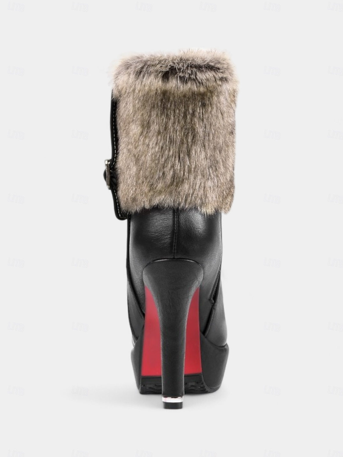 női piros magassarkú szőrme díszítésű karácsonyi csizma platform és csat részlettel – ünnepi téli ünnepi cipő 2025 - $69.99 –P5