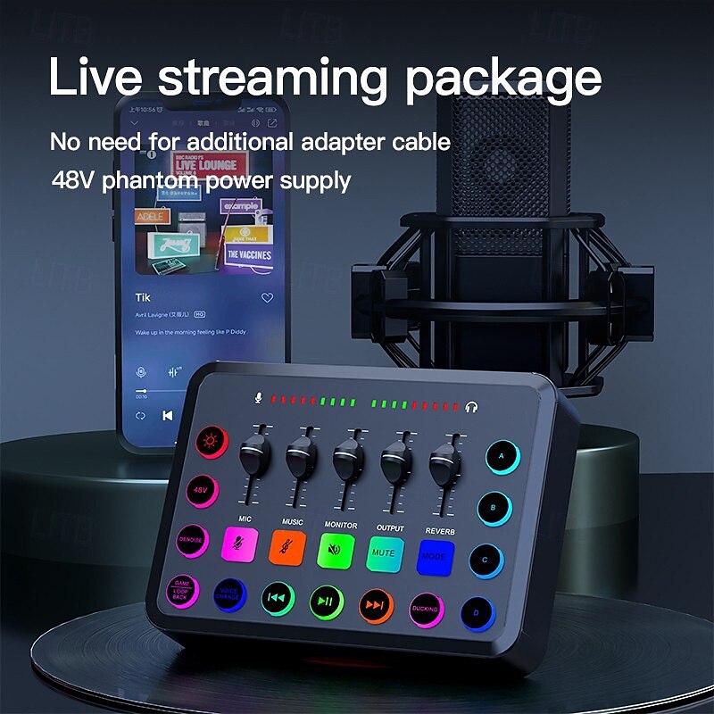 خلاط صوت للألعاب مزود بخمس قنوات RGB لبث بودكاست صوتي مباشر للألعاب 2025 - $71.99 –P1