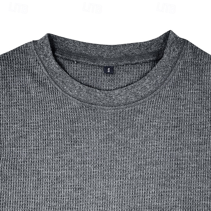 Herr Våffelskjorta T-shirt T-tröja Långärmad tröja Långärmad Rund hals Vår & Höst Slät Mode Designer Grundläggande Stickat Semester Gata Utekväll Mörkbrun Mörkgrå Svart Topp t-shirt för män 2025 - $21.99 –P11