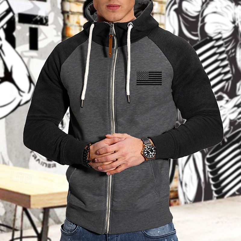 Homme Sweat à capuche Veste Capuche Patchwork Full Zip manche longue Sweat à capuche Casual Athleisure Automne Respirable Séchage rapide Doux Exercice Physique Fonctionnement Marche Tenue de sport de 2025 ? $17.99 –P10