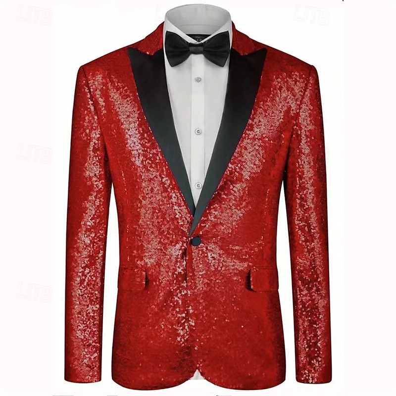 Per uomo Blazer Palcoscenico Cocktail party Ricevimento di matrimonio Moda Casual Primavera & Autunno Poliestere Plaid A righe Tasca Bottoni Confortevole Monopetto Giacca Argento Nero Rosso Blu del 2025 a $58.99 –P7