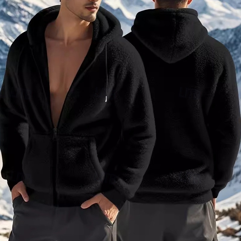 Men's Hoodie Jacket Outdoor Jacket Winter Coat Hiking Fleece Jacket Winter Outdoor Thermal Warm Fleece Lining Fleece Jackets Full Zip Climbing Camping / Hiking / Caving Traveling Black Navy Blue 2026 - $36.99 –P8