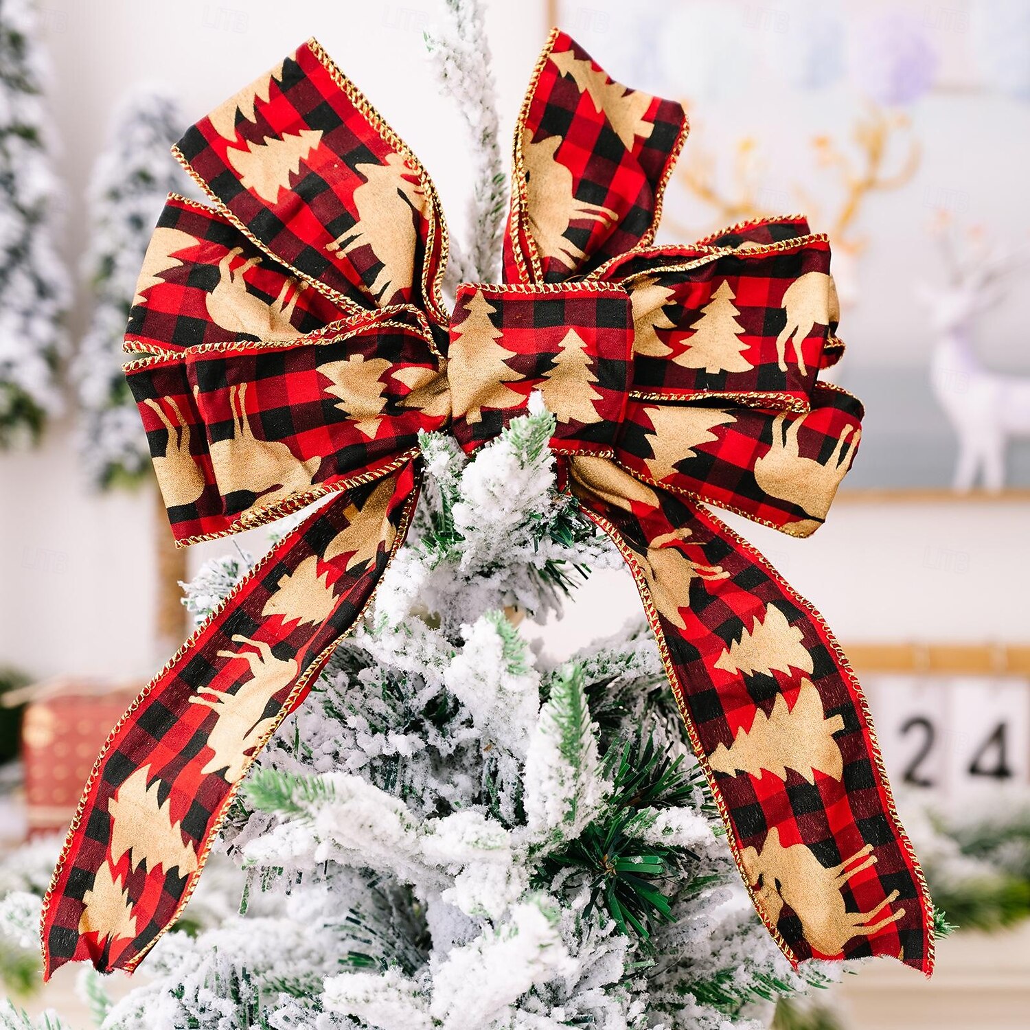 kerstboom strik topper, jute vintage lint strik, kerstversiering, rustieke kerst  strik ornamenten voor boom en vakantie cadeau decoratie 2025 - €4.99, image size:1500x1500