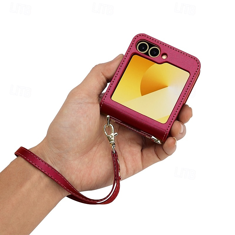 telefone Capinha Para Samsung Galaxy Z Flip 7 Z Virar 6 Z Flip 5 Z Flip 4 Z Flip 3 Capa traseira com cordão com pulseira Slot para cartão TPU Metal Couro PU de 2025 por $17.99 –P7