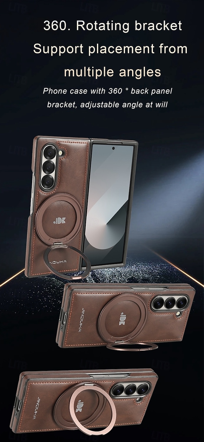 Phone Case For Samsung Galaxy Z Fold 6 Z Fold 5 Z Fold 4 Z Fold 3 Back Cover with Stand Holder Support Wireless Charging Shockproof Retro TPU PU Leather 2025 - $29.99 –P4