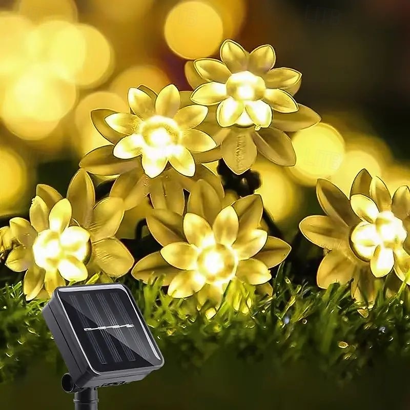 solar lotus blomsterstrenglys – 20/30/50 led dobbeltlags kronbladlys, 8 moduser, vanntette dekorative lys for utendørs hage, hage, juletre og fest fargerik/varm hvit 2025 - $11.99 –P2