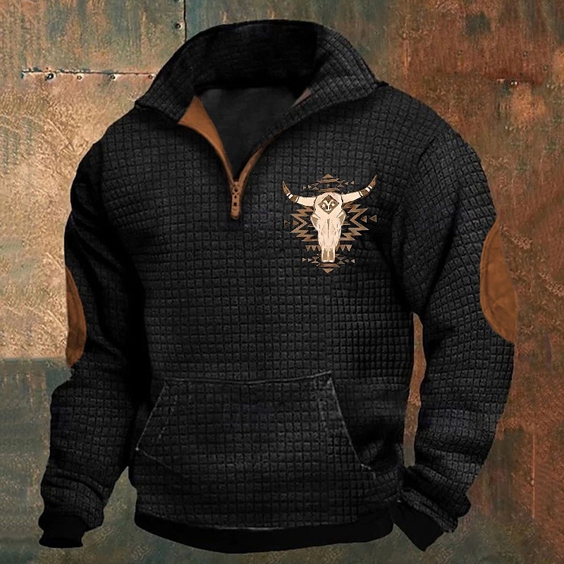 Homens Moletom Waffle Moletom Moletom com zíper Preto Branco Azul Marinha Cáqui Cinzento Escuro Meio Zíper Gráfico Vaca Imprimir Patchwork Bolso frontal Quarter Zip Diário Feriado Para Noite Poliéster de 2025 por $28.99 –P6