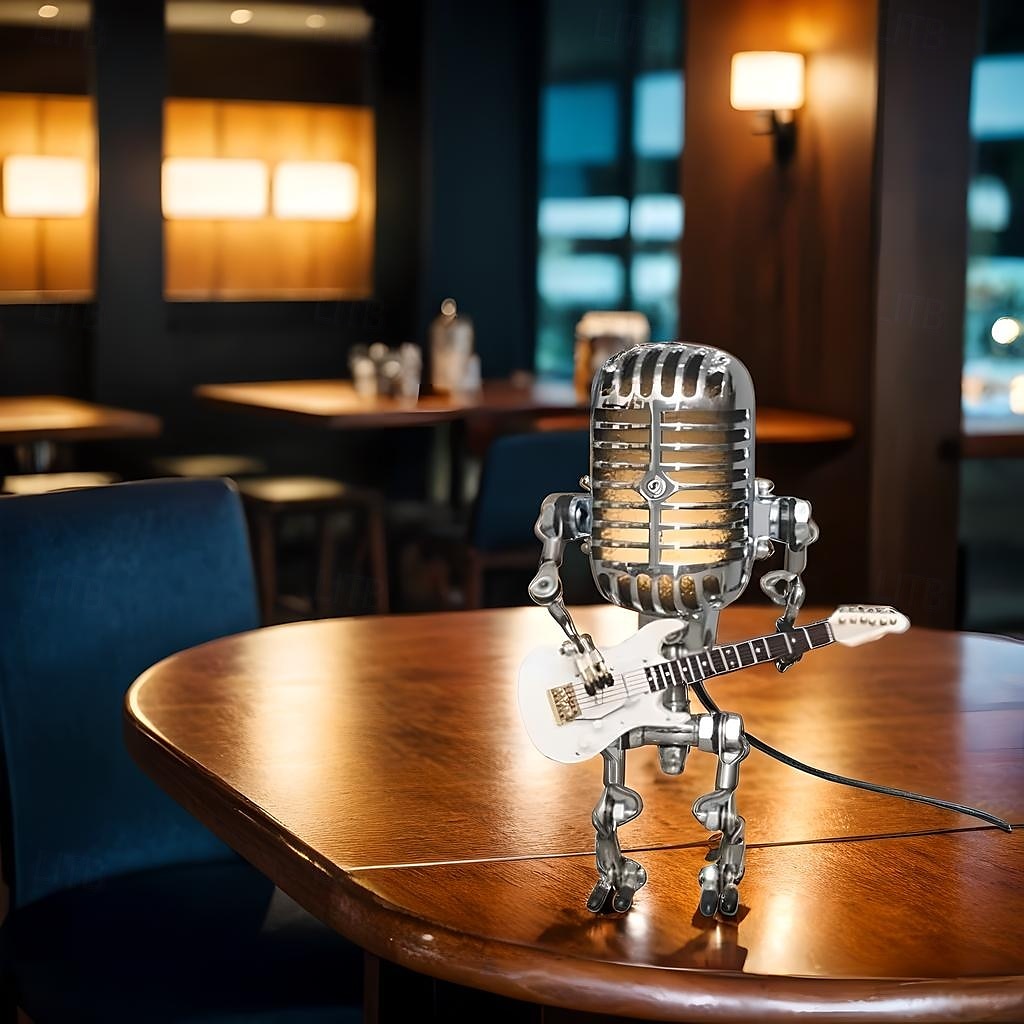 USB Wrought Iron Retro Desk Lamp, Robot Microphone Playing Guitar Decoration 2025 - $18.99 –P19