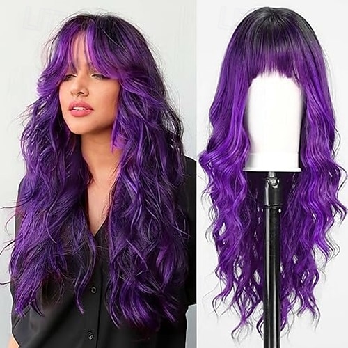 Wig with Bangs for Women  Long Wavy Hair Wig Wig Curly Wavy Synthetic Wigs for Girls Daily Party Use 2025 - $19.99 –P4