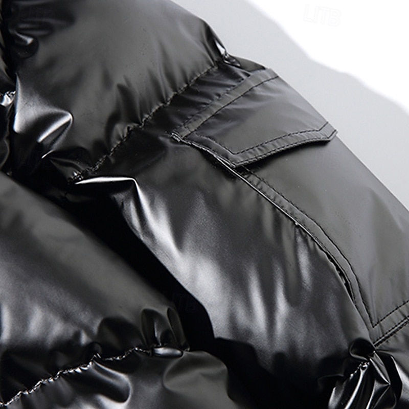 Herr Vinterkappa Pufferjacka Vadderad jacka Ficka Polyester Dagliga kläder Datum Semester Normal Mode Ledigt Bekväm Håller värmen Höst vinter Enfärgad / vanlig färg Silver Svart Marinblå Guld 2025 - $44.99 –P6