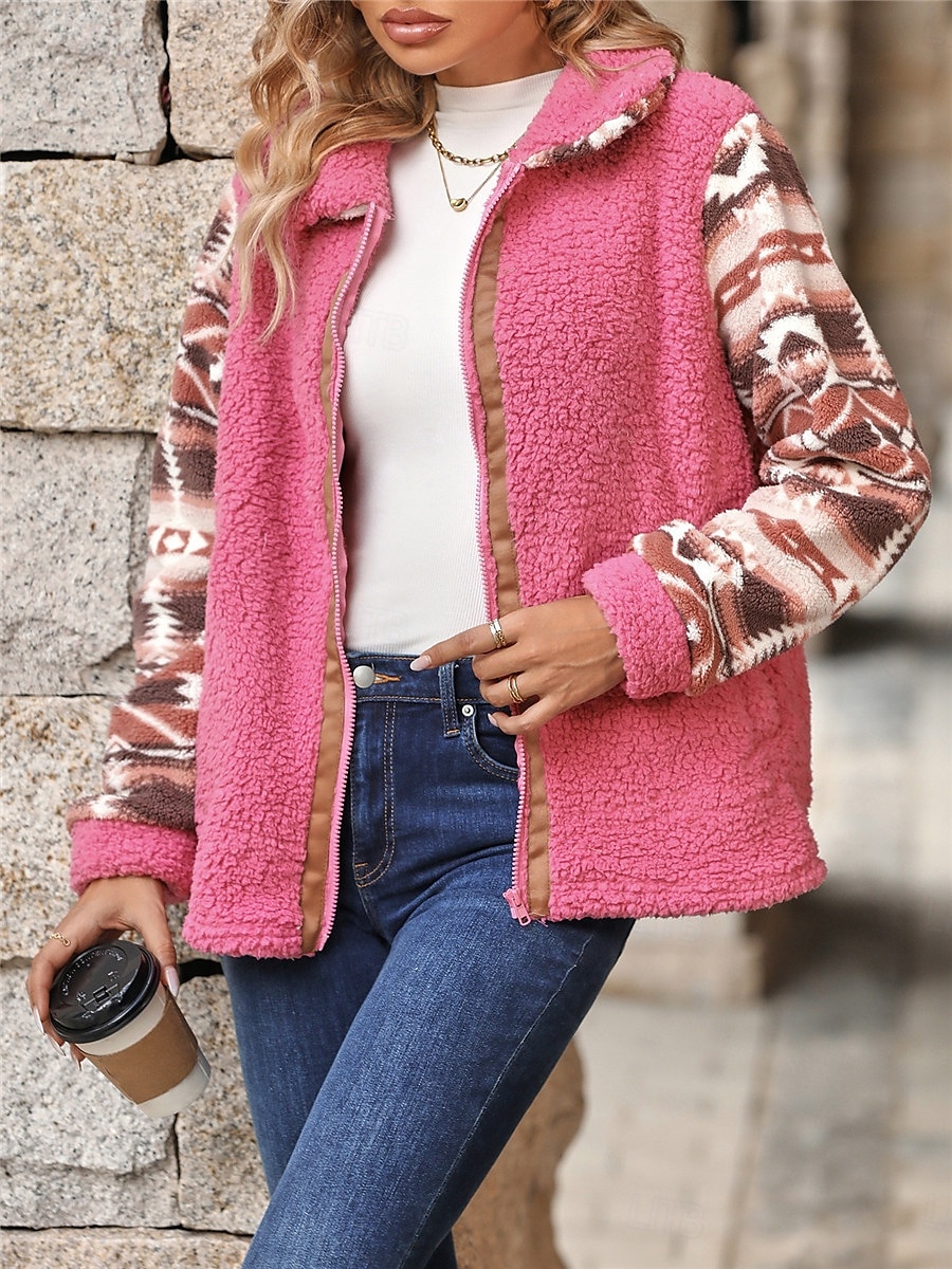 Naisten Fleecetakki Nallekarva Huppari takki Pidä lämpimänä Hengittävä Vetoketju Tasku Fleece-vuoratut Vintage Vapaa-aika Geometrinen Loma Katu Arki-asut Bile Vetoketju Normaali Sänkyjen avaus 2025 - $34.99 –P6