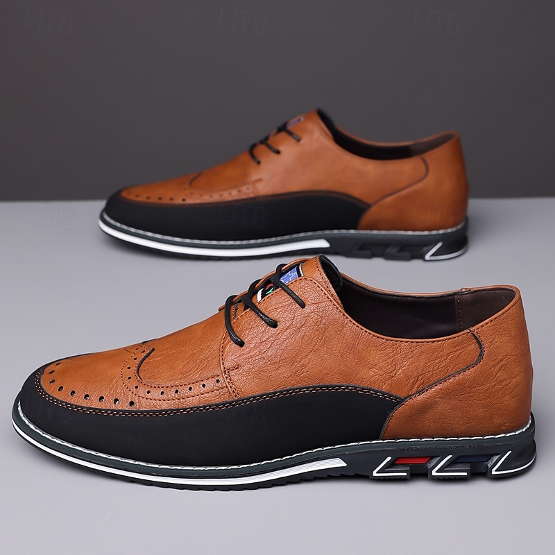 sapatos oxford masculinos de couro sintético bicolor – design com cadarço e detalhes brogue, elegantes e confortáveis para ocasiões casuais e formais de 2025 por $54.99 –P4