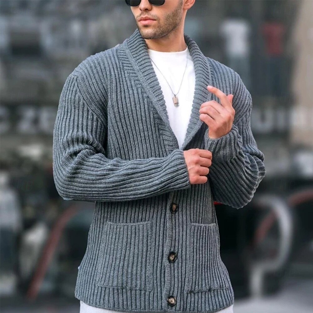 Herren Strickjacke Strickpullover Gerippt Stricken Standard Knopf hoch Seitentaschen Feste Farbe Kargen Modisch Klassisch Freizeitskleidung Verabredung Bekleidung Herbst Winter Schwarz Grün M L XL 2025 - $41.99 –P4