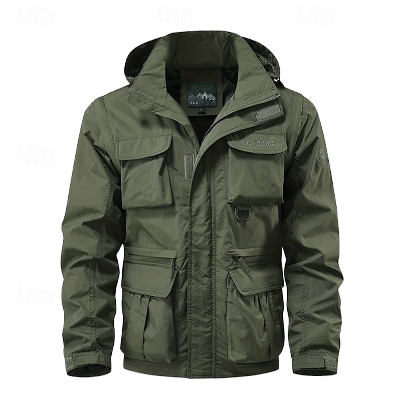 Per uomo Giubbino da escursione Giacca tattica Giacca a vento Sportivo Campeggio e hiking Impermeabile Antivento Design staccabile Primavera & Autunno Tinta unica Attivo Con cappuccio Standard Nero del 2025 a $61.99 –P1