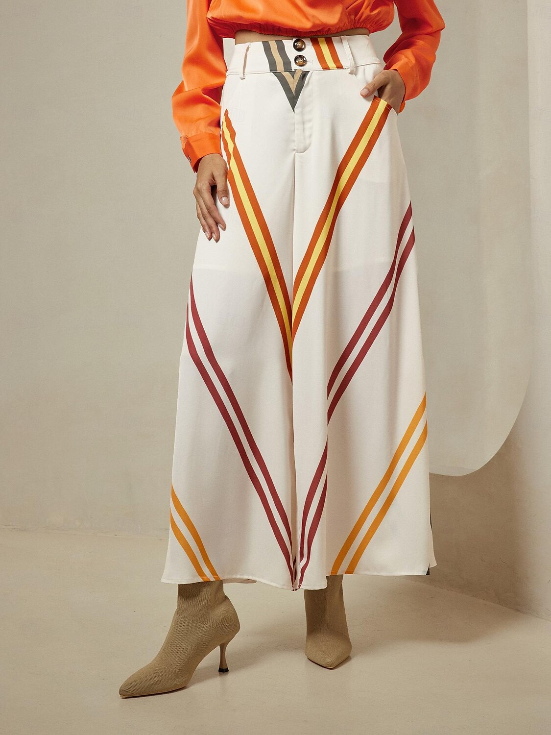 Satin Multi Color Stripe Wide Leg Casual Daily Pants 2025 - $59.99 –P1