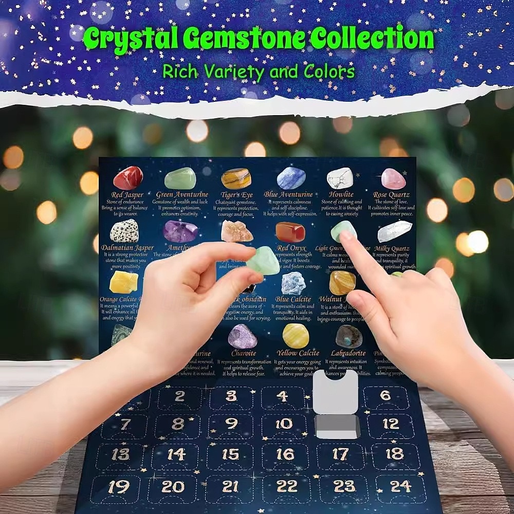 1 bucată calendar de advent cu pietre prețioase de Crăciun, 24 de pietre prețioase de cristal naturale, pietre prețioase de deschis în fiecare zi pentru colecția de învățare, calendar de advent de 2025 - $28.99 –P2