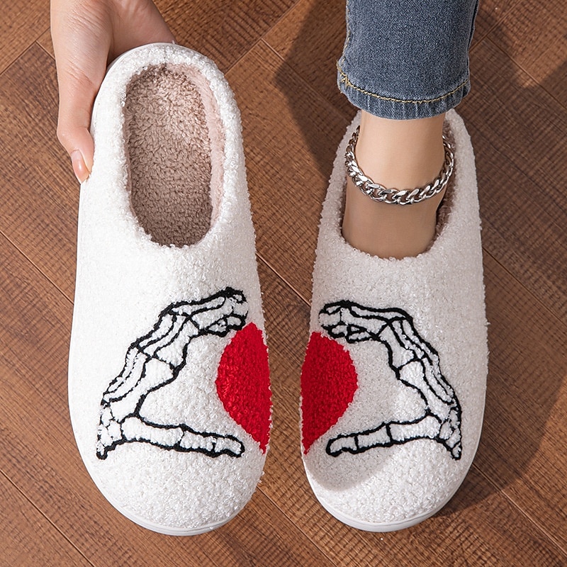 pantofole di cotone con design a forma di amore pantofole nere in peluche a forma di mano da cartone animato per uomo&amp;scarpe da interno in velluto più spesse per le donne del 2025 a $16.99 –P6