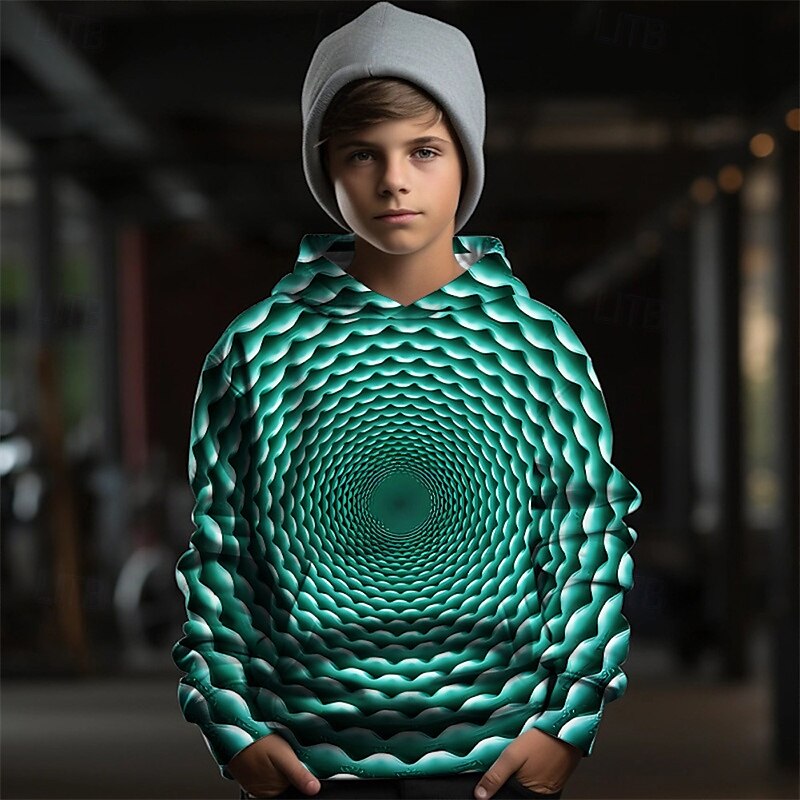 Pojkar 3D Grafisk Geometrisk Huvtröja Långärmad Vår Höst Mode Streetwear Barn 4-12 år Huva Utomhus Ledigt Dagligen Normal 2025 - $18.99 –P2