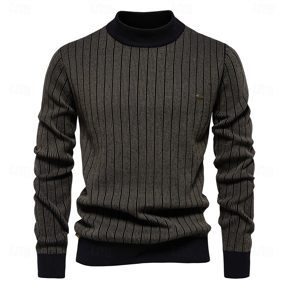 Herre Genser Strikke Normal Blandet Farge Striper og rutete Rund Fritid / hverdag Klær Høst vinter Mørk Marineblå Mørkegrønn S M L 2025 - $41.99 –P6