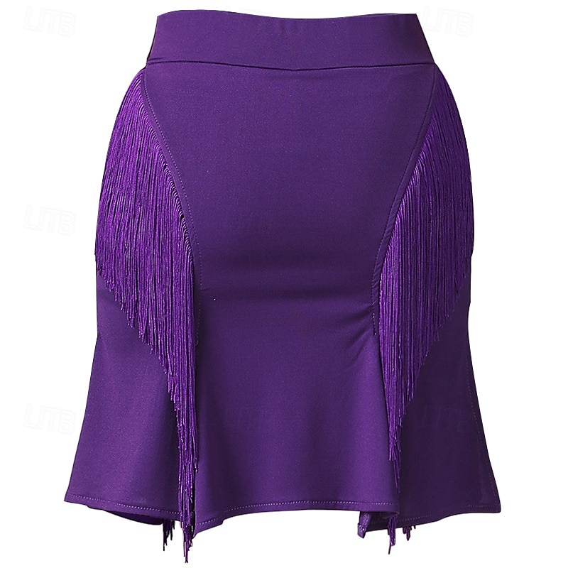 Latinské tance Sukně Třásně Čistá Barva Dámské Výkon Trénink Vysoký Polyester 2025 - $34.99 –P2