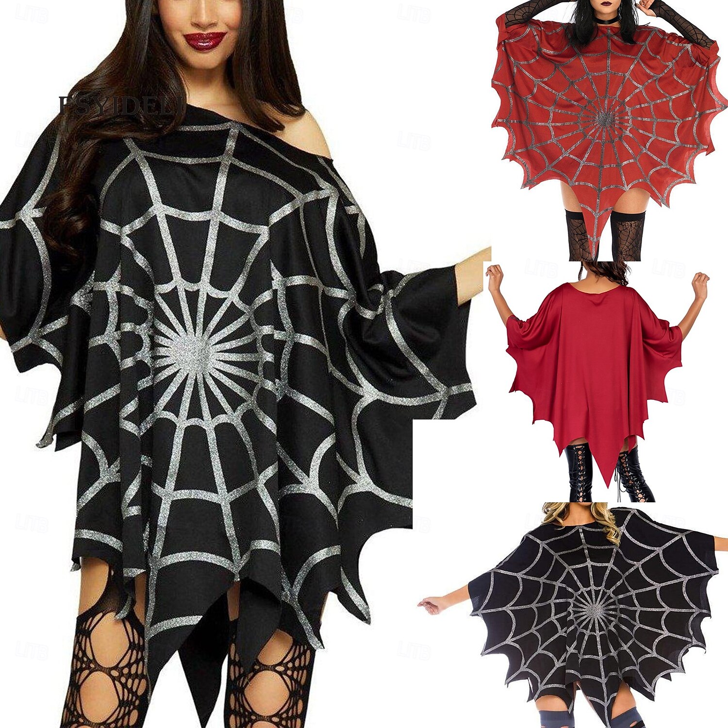 Beetlejuice Lydia Deetzová pavoučí síť Pláštěnka Pončo Dospělé Dámské Sexy kostým Večírek Karneval Plesová maškaráda Jednoduchý karnevalový kostým 2025 - $35.99 –P1