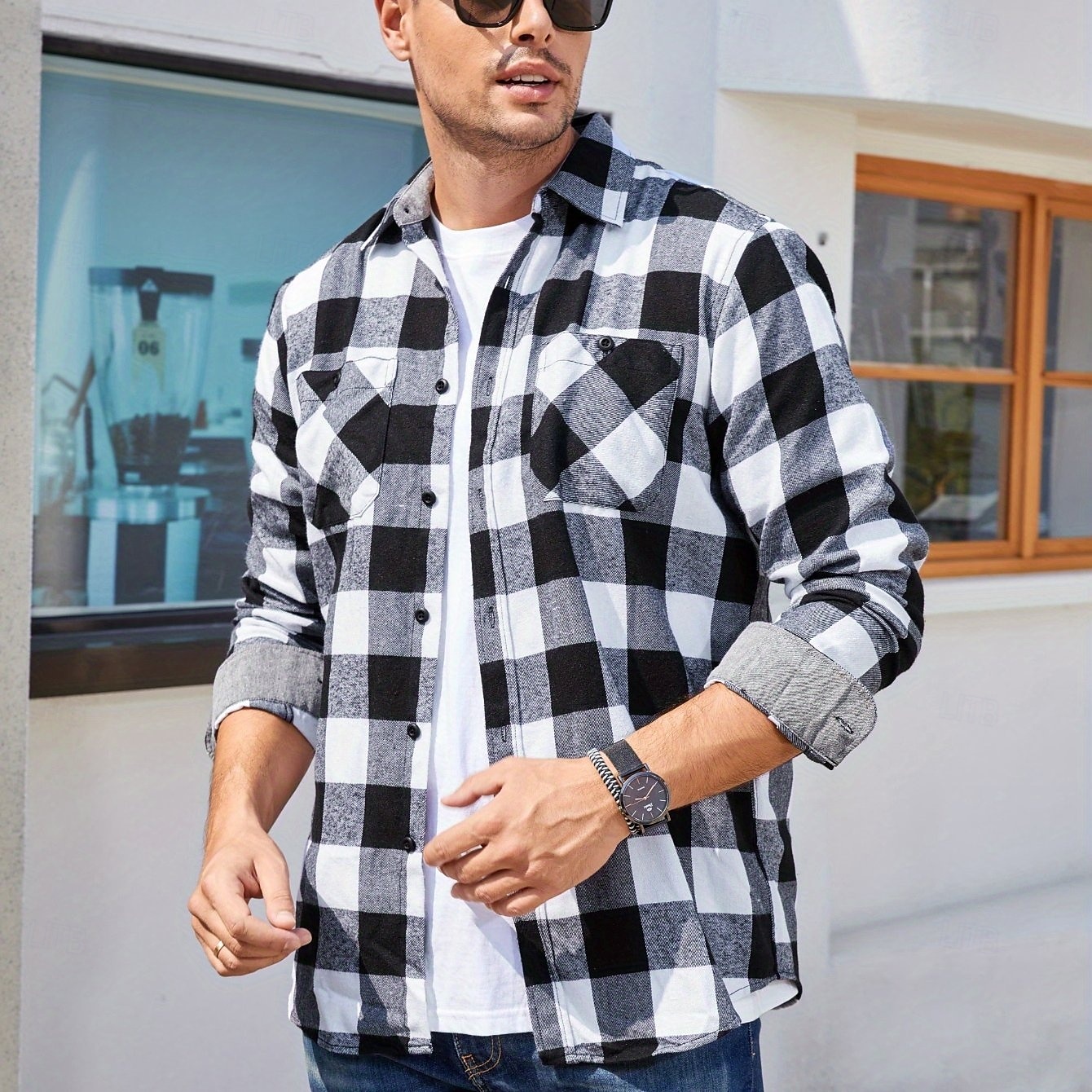 Per uomo Camicia Camicia di flanella Sovracamicia A quadri Esterno Strada Nero Bianco Rosso Blu marino Manica lunga Colletto Primavera & Autunno Abbigliamento del 2025 a $30.99 –P3