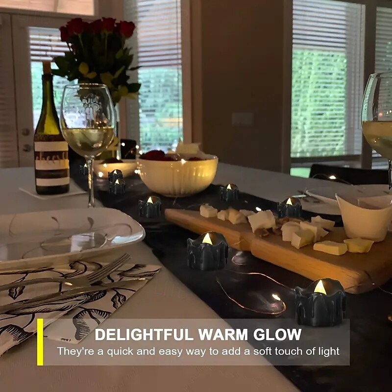 Black Flameless Teardrop Candle Lights Yellow Twinkle Tea Light Candle with Glitter Decoration Freestanding Plastic Round Single Wick for Various Room Types Valentine's Day  Halloween Christmas 2025 - $6.49 –P2