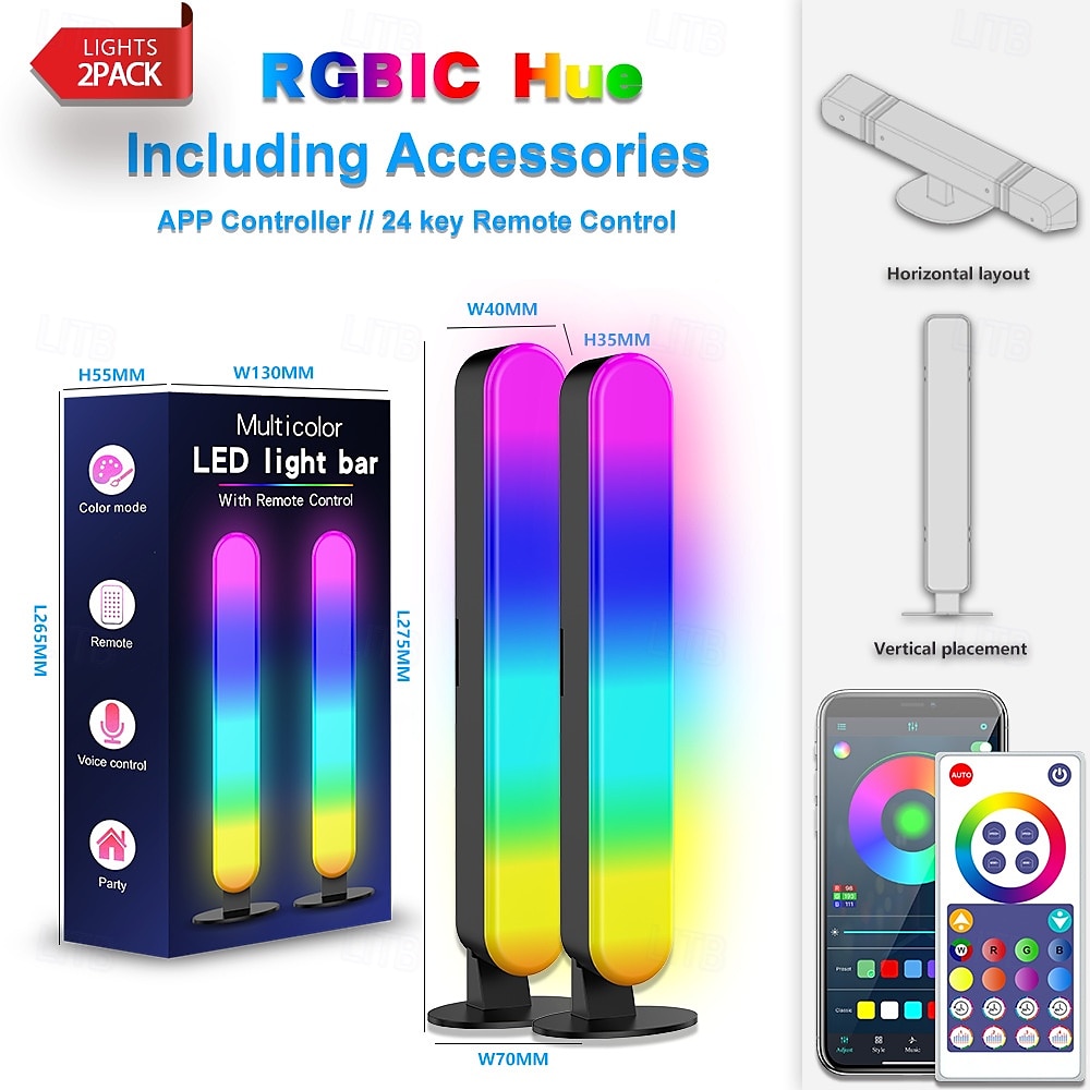 2 упаковки светодиодного умного света Bluetooth настольный атмосферный свет RGB цветные игровые компьютерные светодиоды с захватом музыки управление APP для киберспортивной настройки 2025 - $25.99 –P1