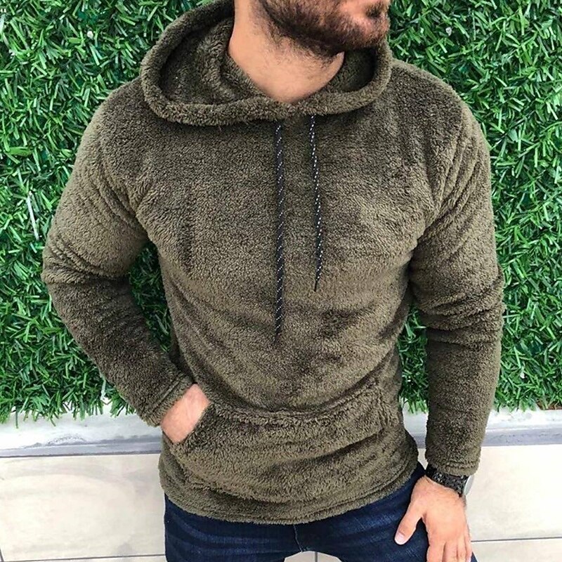 Voor heren Trui met capuchon Fleece hoodie Zwart Wit Leger Groen Khaki Grijs Capuchon Effen Zak Sport & Outdoor Dagelijks Feestdagen Streetwear Basic Casual Herfst winter Kleding Hoodies Sweatshirts 2025 - $19.99 –P5