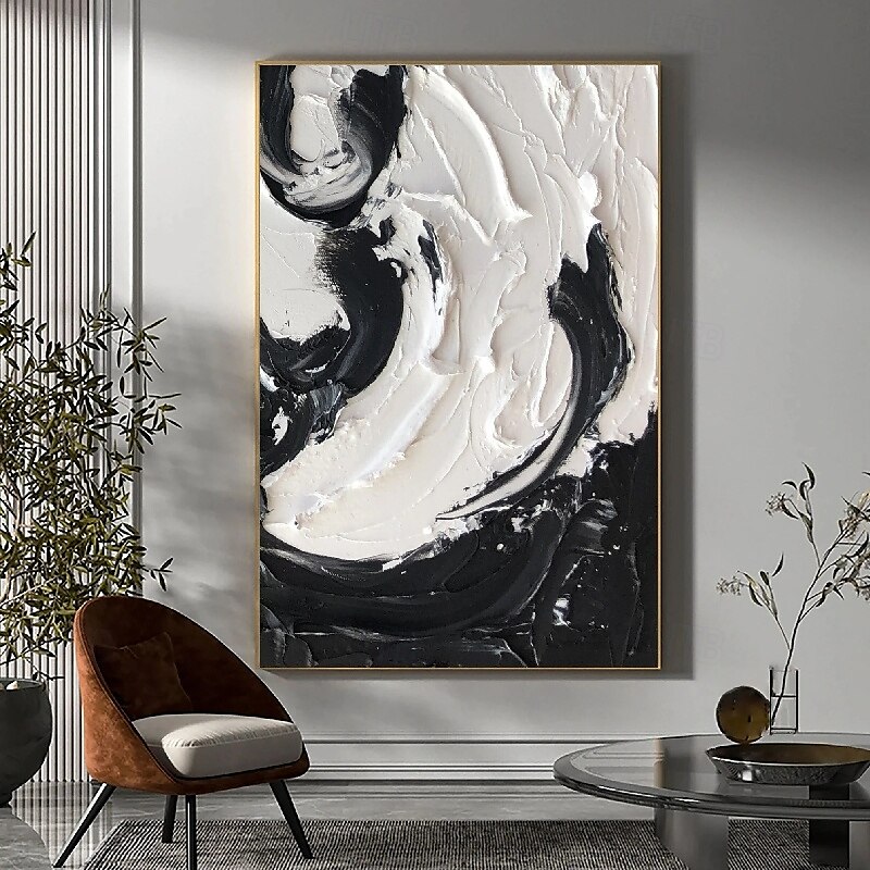 dipinto a mano bianco nero con texture pittura oversize 3d fatto a mano arte murale geometrica astratta grande dipinto minimalista bianco nero con texture per soggiorno camera da letto decorazione del 2025 a $125.99 –P6